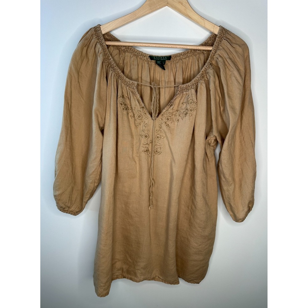 Lauren Ralph Lauren 100% Linen Embroidered Peasant Blouse Boho Top Plus Size 1X - Picture 2 of 10